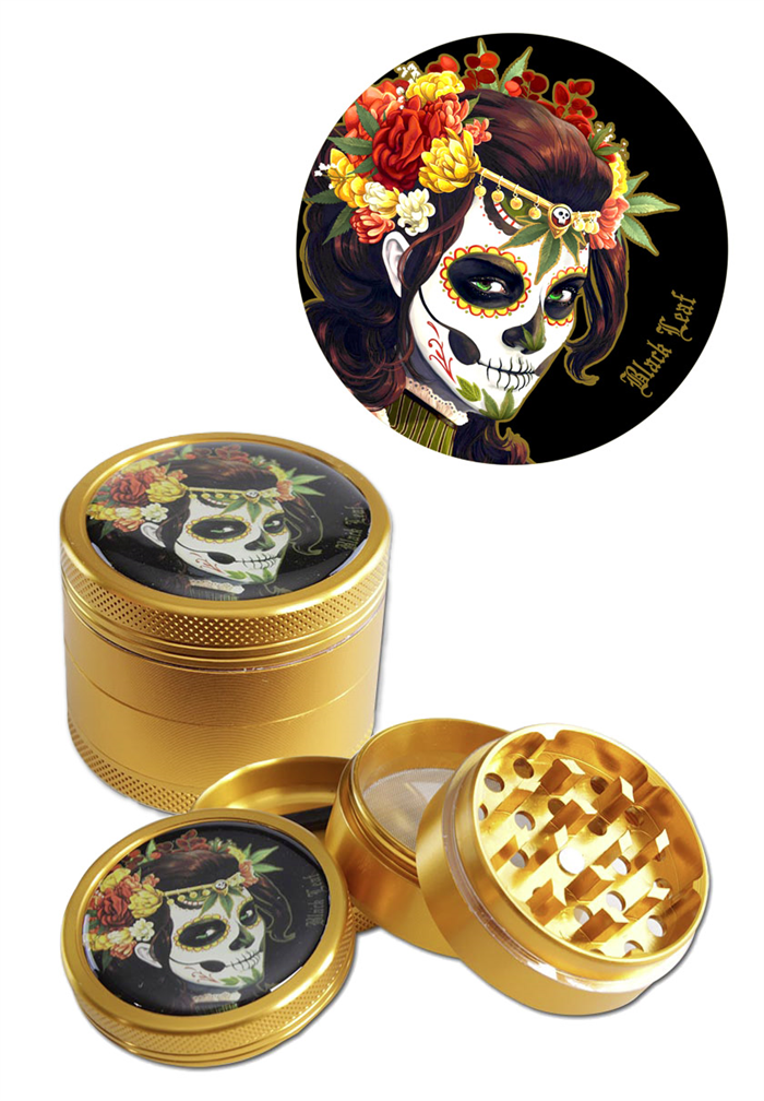 Grinder Black Leaf Mexican Skull